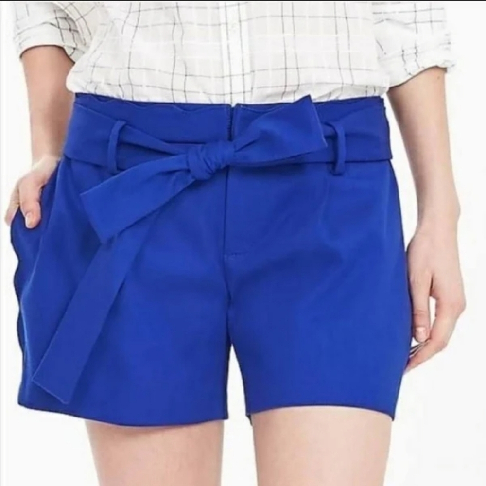 Banana Republic royal blue scalloped waist dress shorts Sz 6 belt detail preppy - Picture 1 of 7